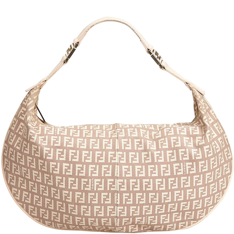Pre Owned Fendi Pink Zucchino Canvas Hobo Bag