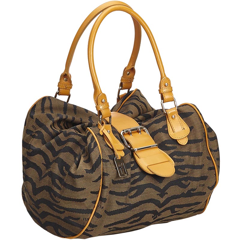 

Fendi Brown Tiger Print Canvas Satchel Bag