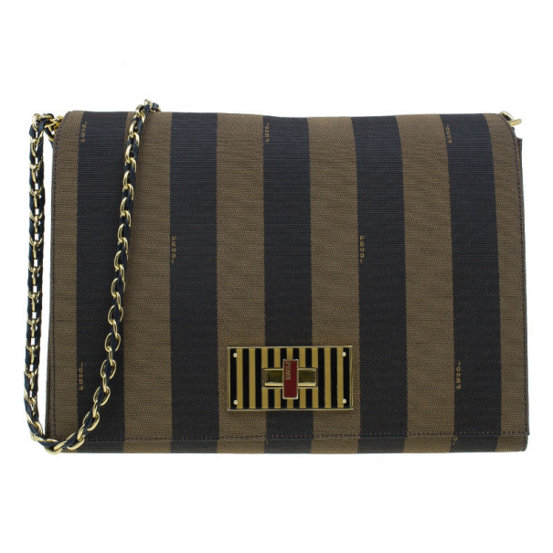 Pre Owned Fendi Brown Canvas Large Pequin Stripe Claudia Bag