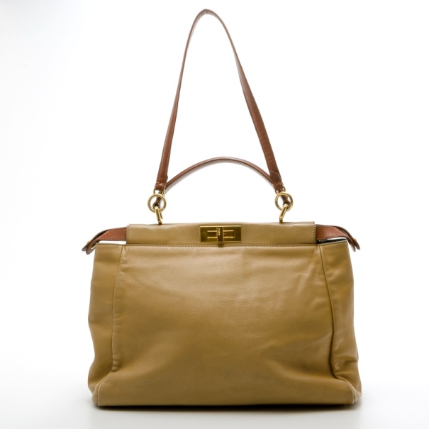 Pre Owned Fendi Denim-Lined Peekaboo Tote