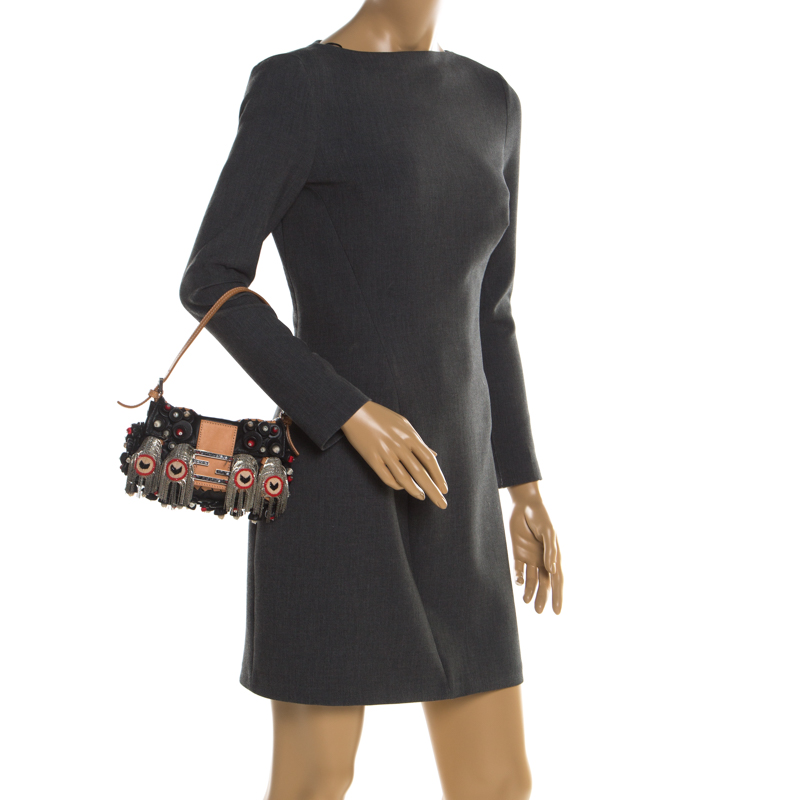 

Fendi Black Embellished Micro Baguette Shoulder Bag