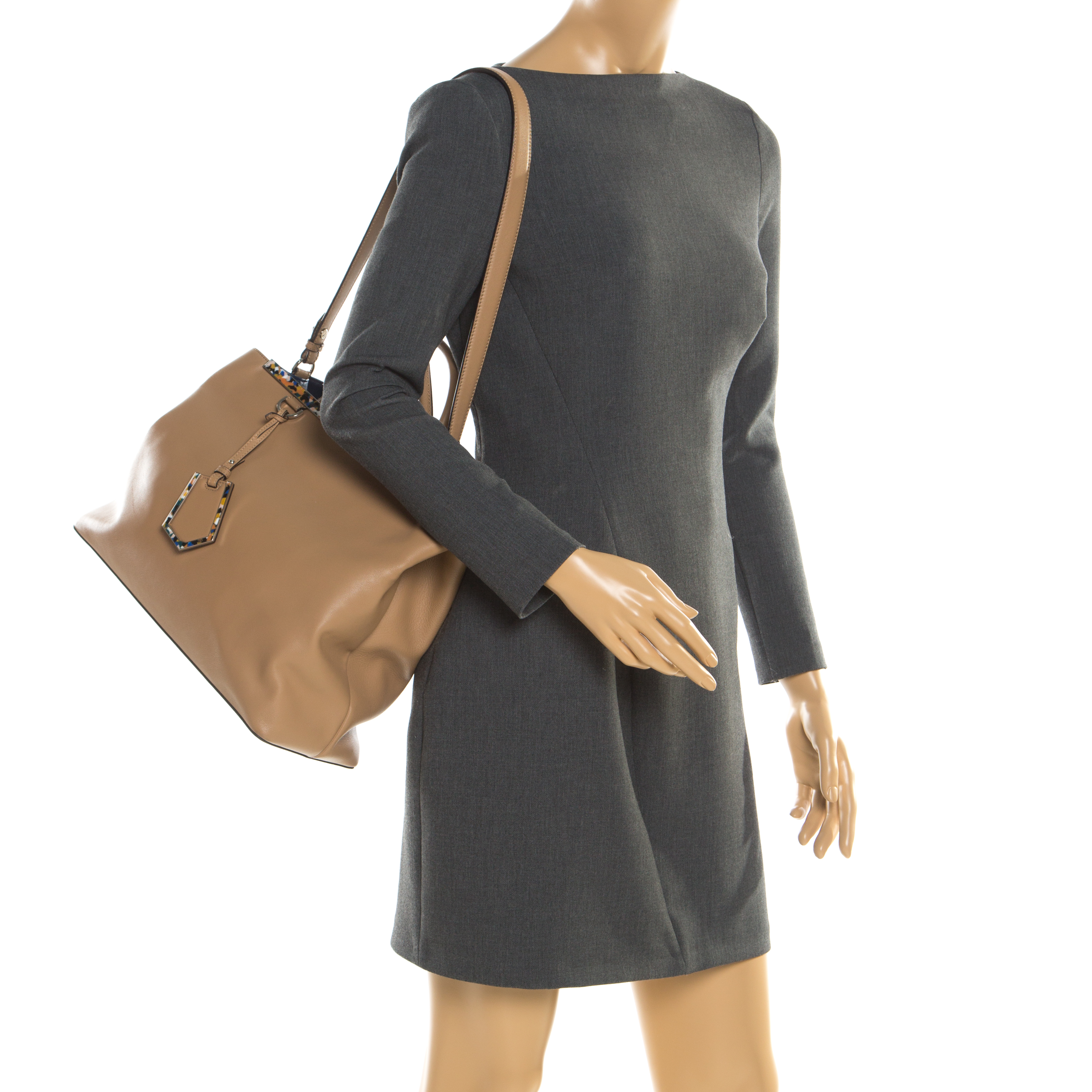 

Fendi Light Brown Leather 2Jours Confetti Tote