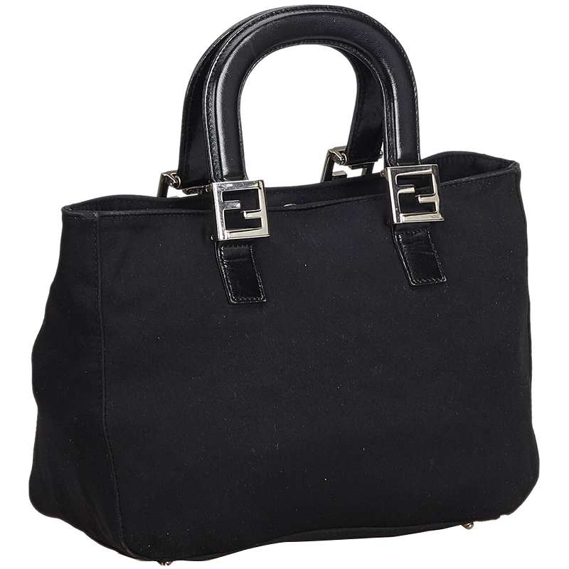 

Fendi Black Fabric and Leather Top Handle Tote