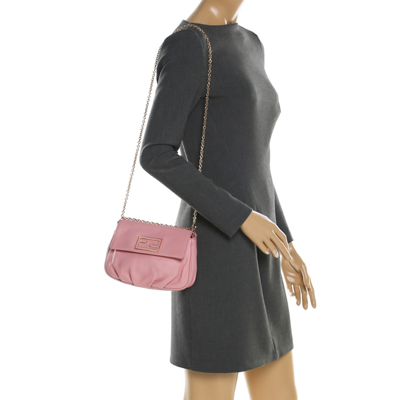 

Fendi Pink Leather Fendista Pochette Crossbody Bag, Brown