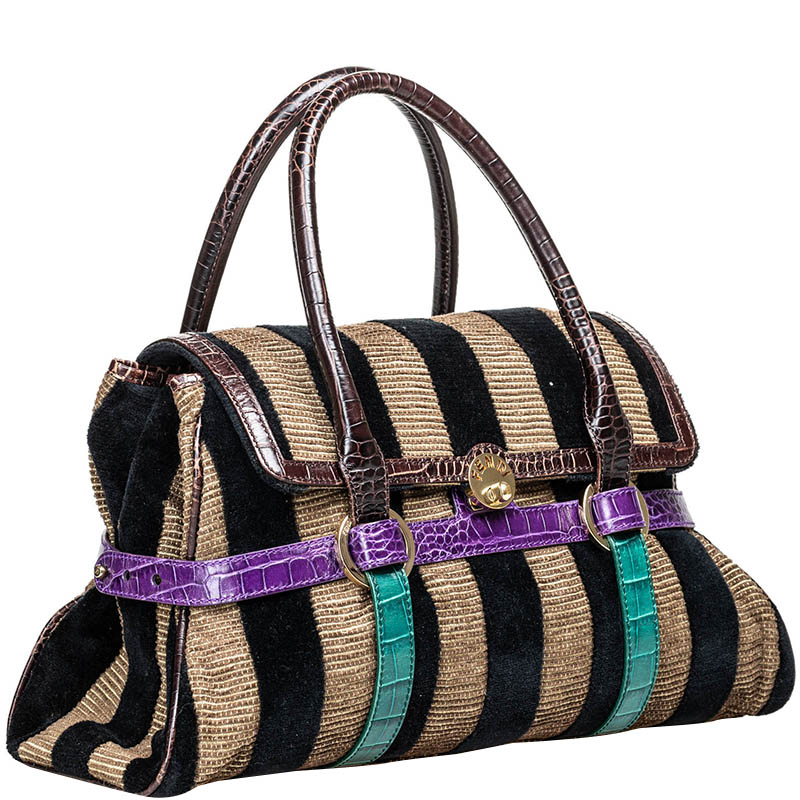 

Fendi Multicolor/Brown Pequin Stripe Canvas and Leather Everyday Bag