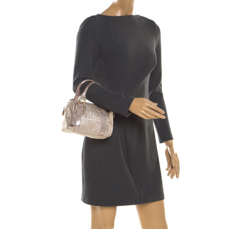 

Fendi Metallic Zucchino Canvas and Leather Mini Boston Bag