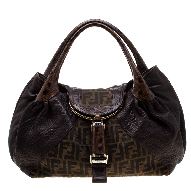 Pre Owned Fendi Tobacco Zucca Canvas and Leather Spy Bag