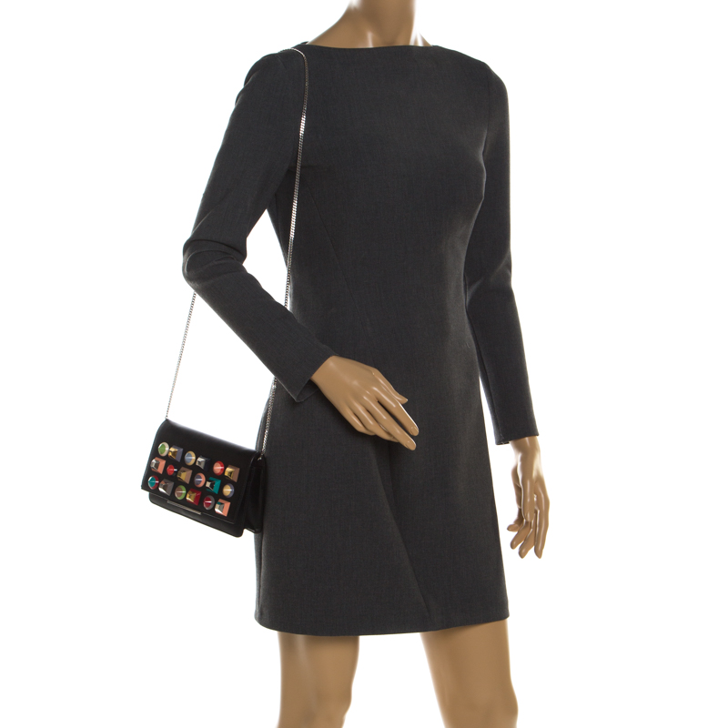 

Fendi Black Leather Studded Wallet On Chain