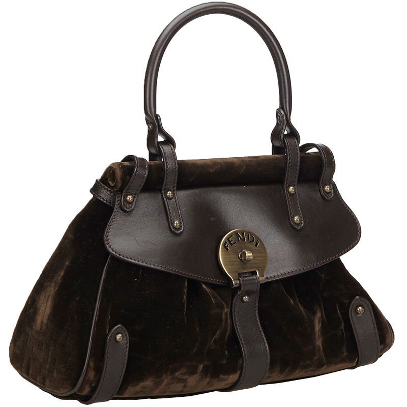 

Fendi Brown Velour and Leather Satchel Bag
