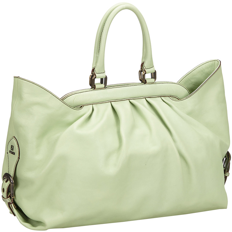 

Fendi Light Green Leather Top Handle Bag