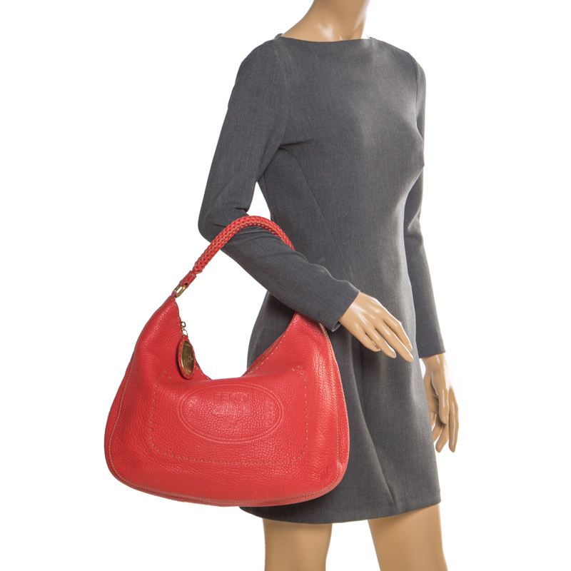 

Fendi Red Leather Selleria Hobo