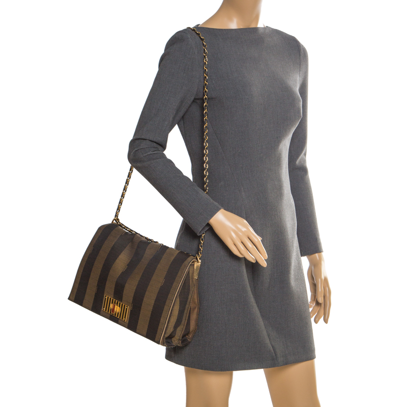 

Fendi Brown Pequin Canvas Claudia Shoulder Bag