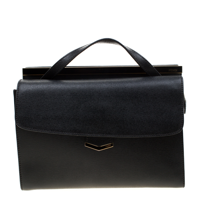 Pre Owned Fendi Black Textured Leather Small Demi Jour Top Handle Bag