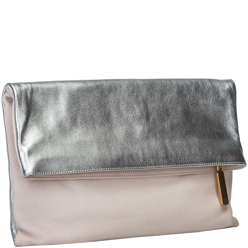 

Fendi Pink/Light Pink Leather Fold-Over Clutch Bag
