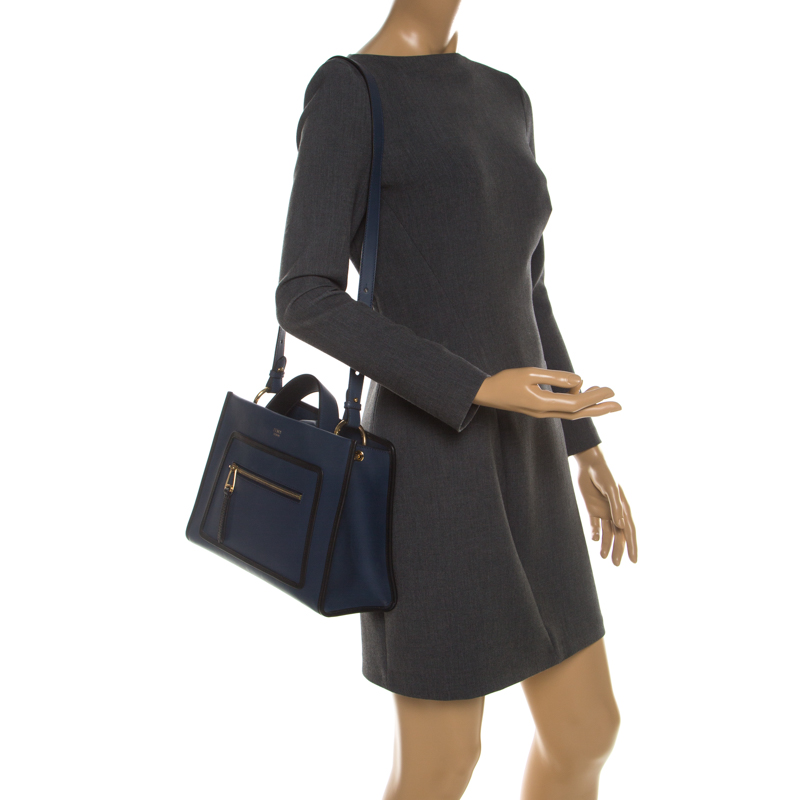 

Fendi Blue/Black Leather Runaway Top Handle Bag