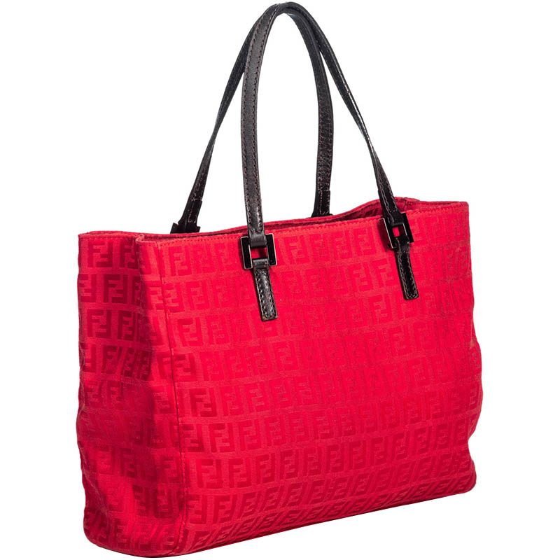 

Fendi Red Zucchino Jacquard Canvas Tote Bag