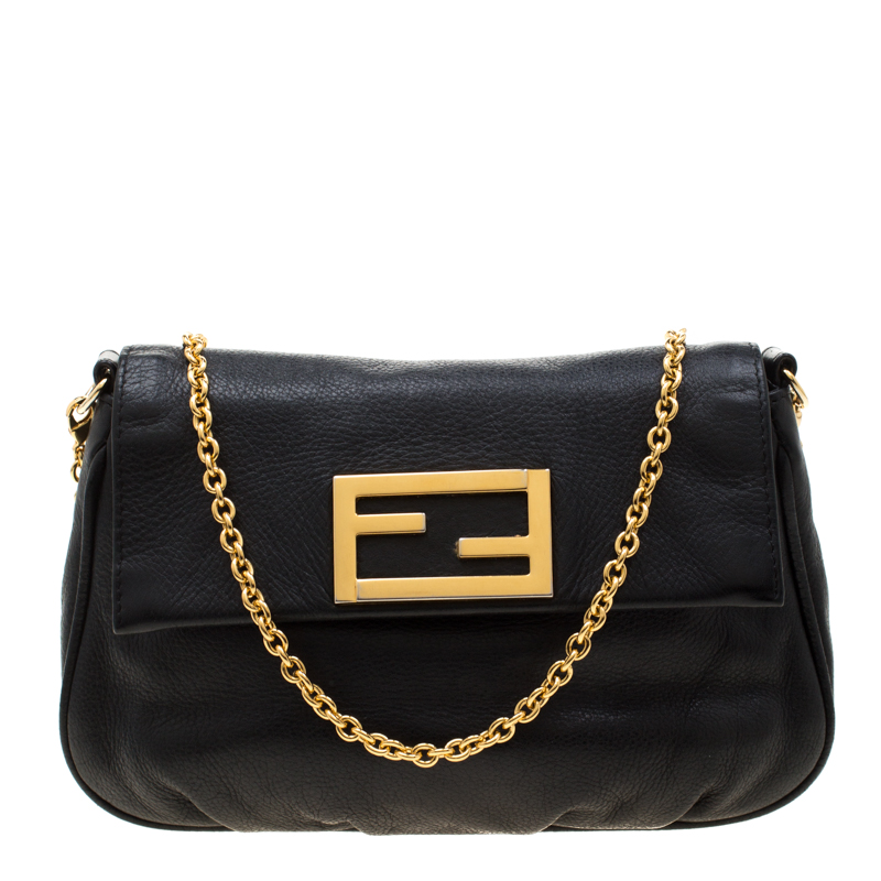 Pre Owned Fendi Black Leather Fendista Pochette Crossbody Bag