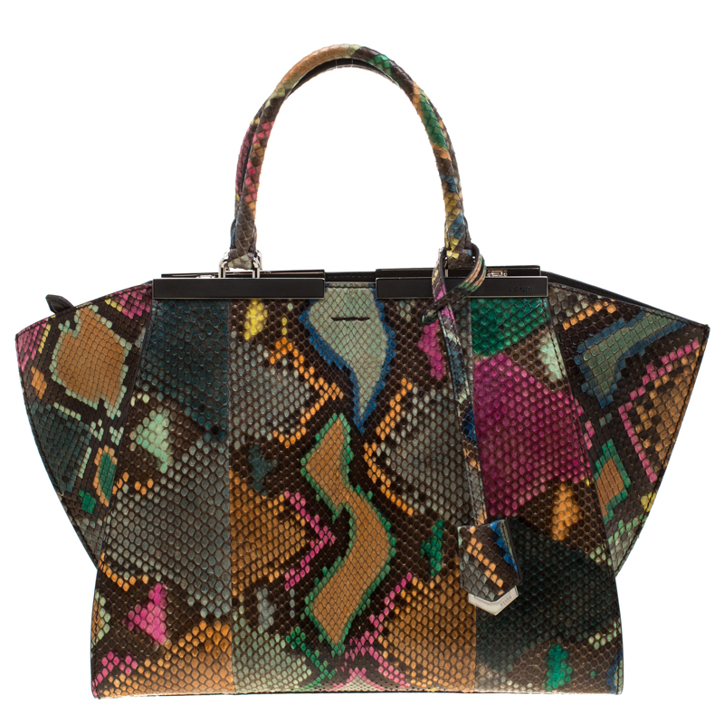 Pre Owned Fendi Multicolor Python Leather 3Jours Small Tote