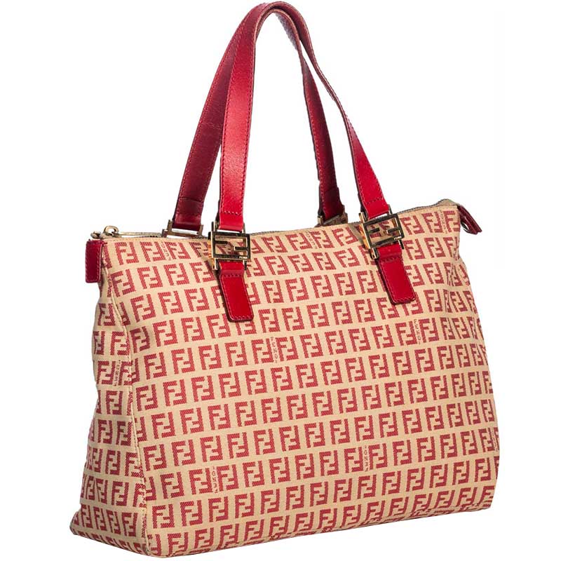 

Fendi Beige/Pink Zucchino Jacquard Canvas Tote Bag