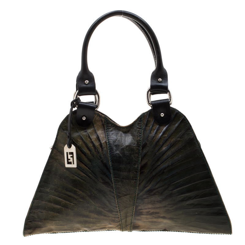 Fendi Green Leather Devil Trapezio Shoulder Bag
