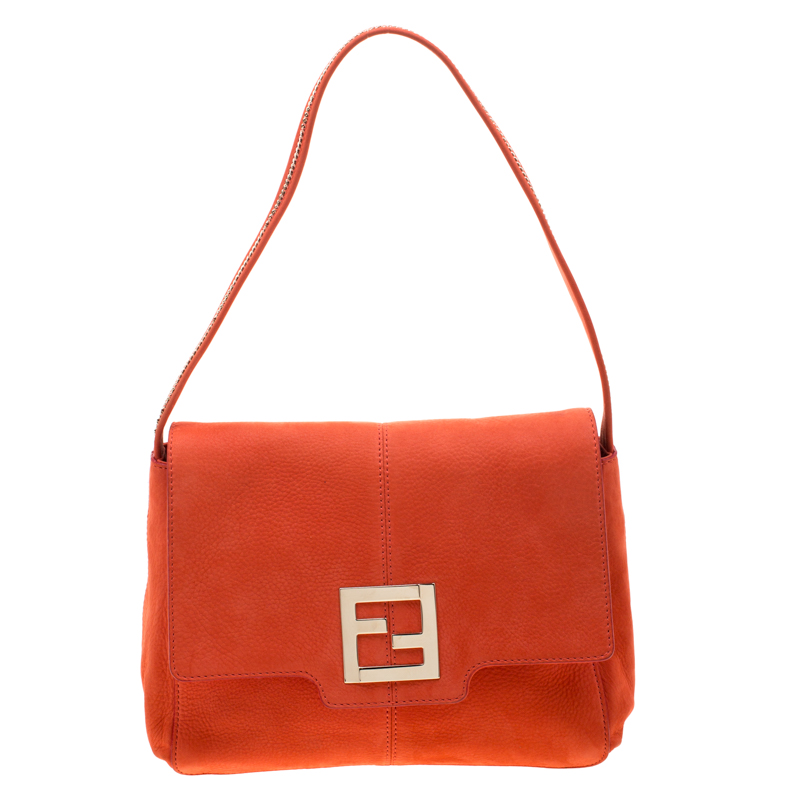 Pre Owned Fendi Orange Nubuck Leather Shoulder Bag