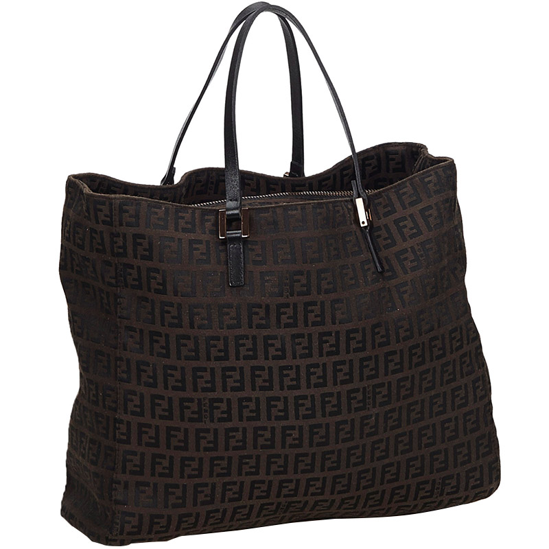 

Fendi Dark Brown Zucchino Canvas Tote Bag, Black