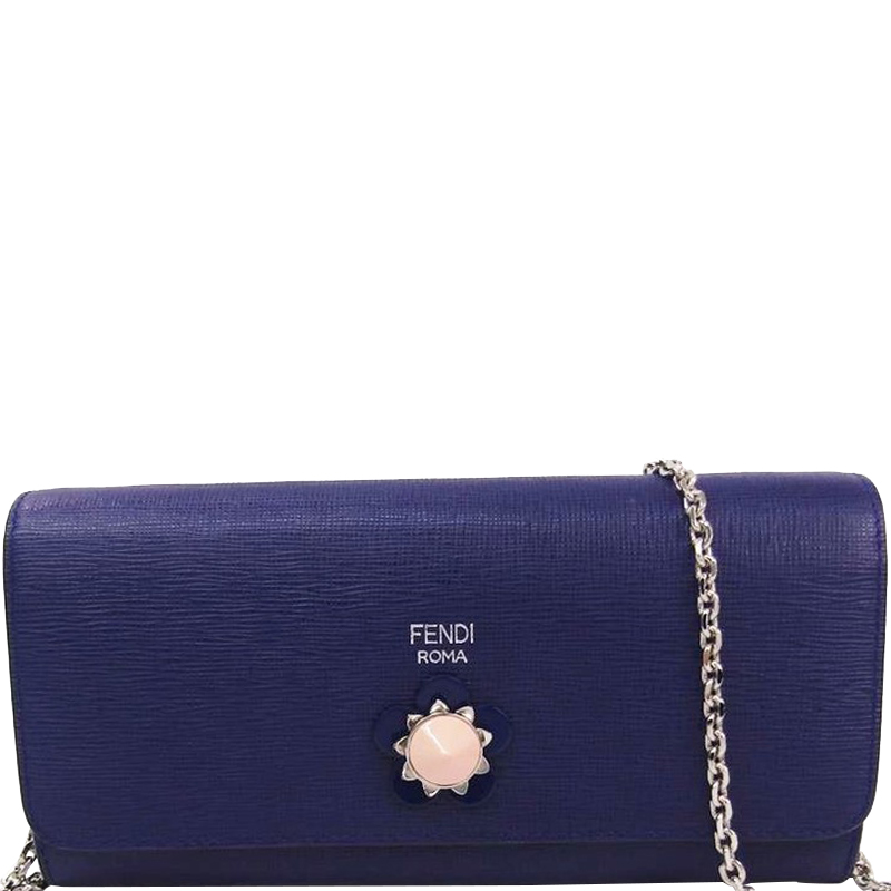 Pre Owned Fendi Purple Leather WOC Clutch Bag