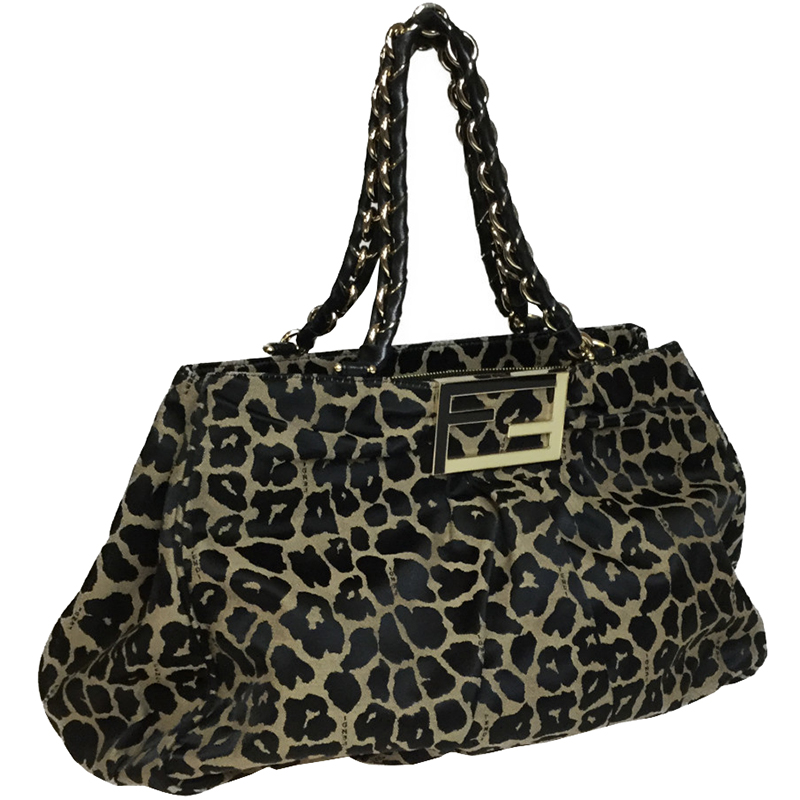 

Fendi Black/Beige Leopard Print Canvas Mia Shoulder Bag