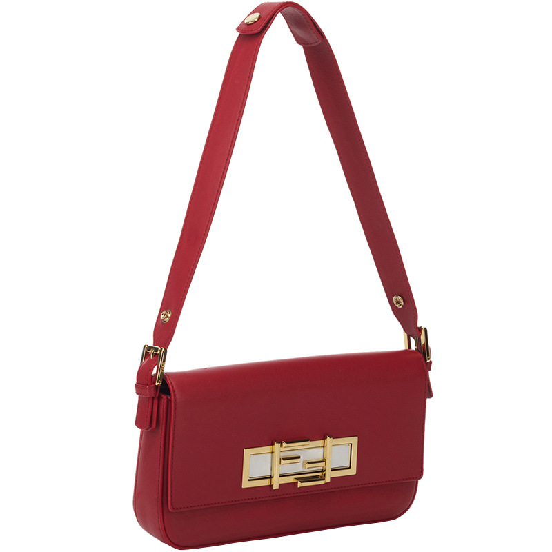 

Fendi Red Leather Baguette, Gold
