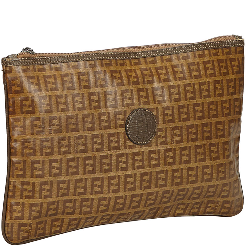 

Fendi Brown Zucchino Coated Canvas Clutch Bag