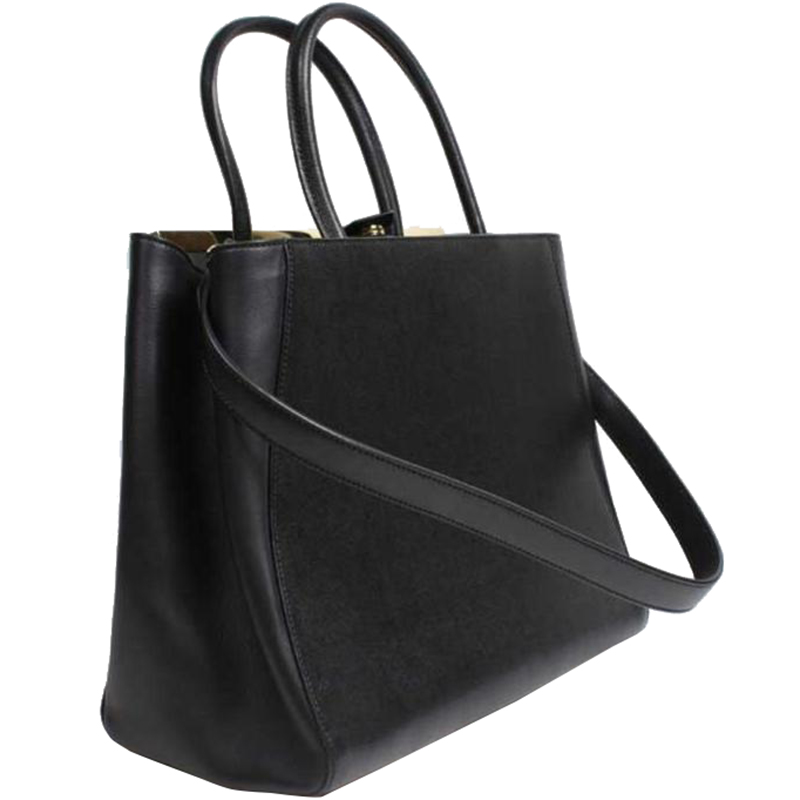 

Fendi Black Vitello Leather Medium 2Jours Elite Tote Bag