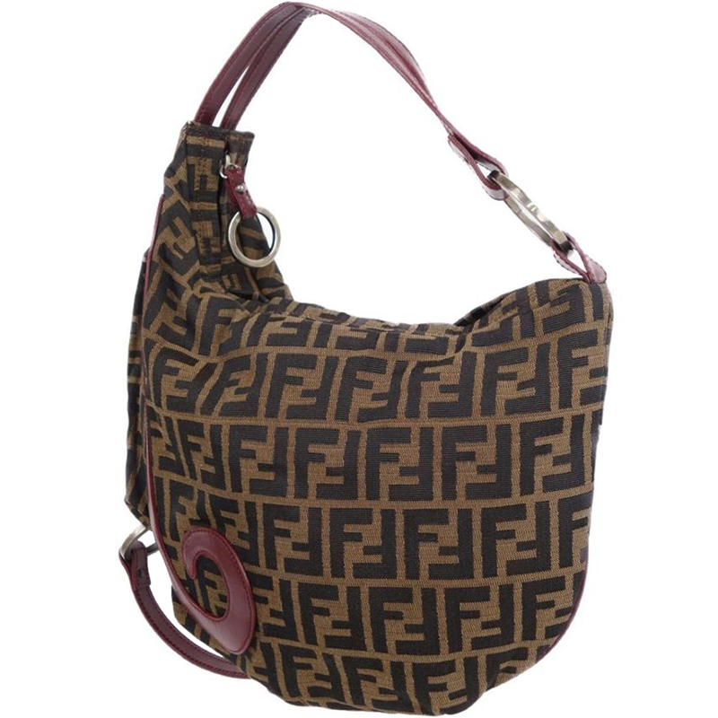 

Fendi Bordeaux/Tobacco Zucca Canvas and Leather Hobo, Brown