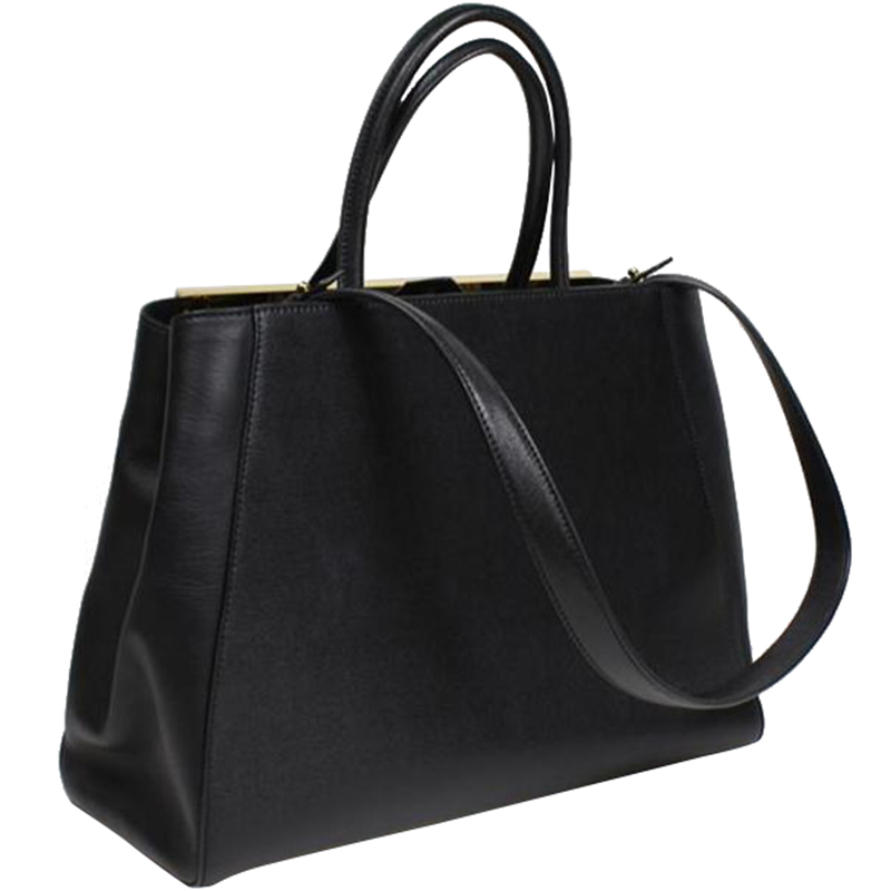 

Fendi Black Vitello Leather Medium 2Jours Elite Tote Bag
