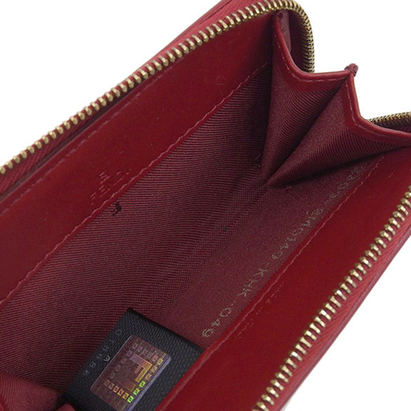 

Fendi Red/Tobacco Zucca Canvas and Leather Zip Around Coin Purse, Brown