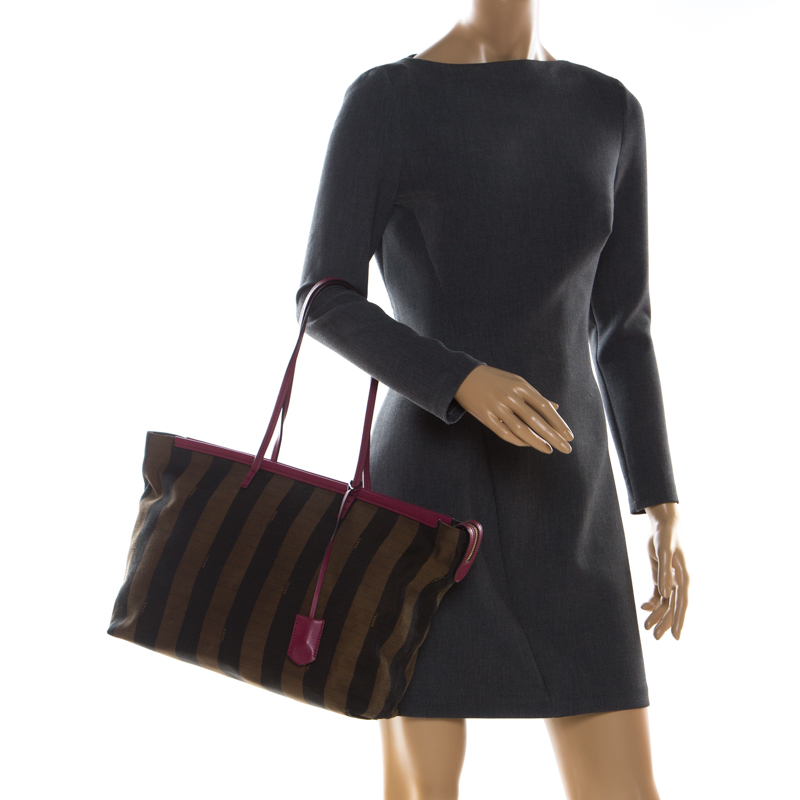 

Fendi Brown/Pink Canvas and Leather Pequin Roll Tote