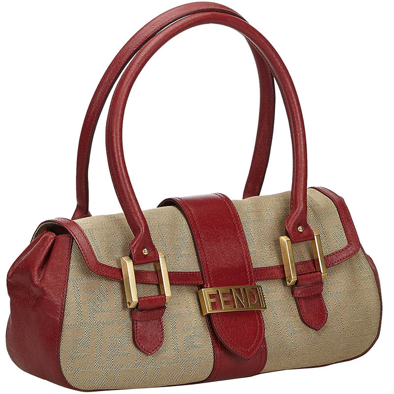 

Fendi Red/Beige Zucca Canvas Satchel, Multicolor