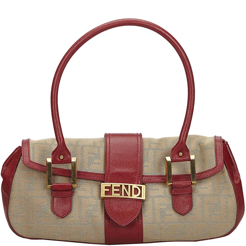 Pre-owned Fendi Red/beige Zucca Canvas Satchel In Multicolor