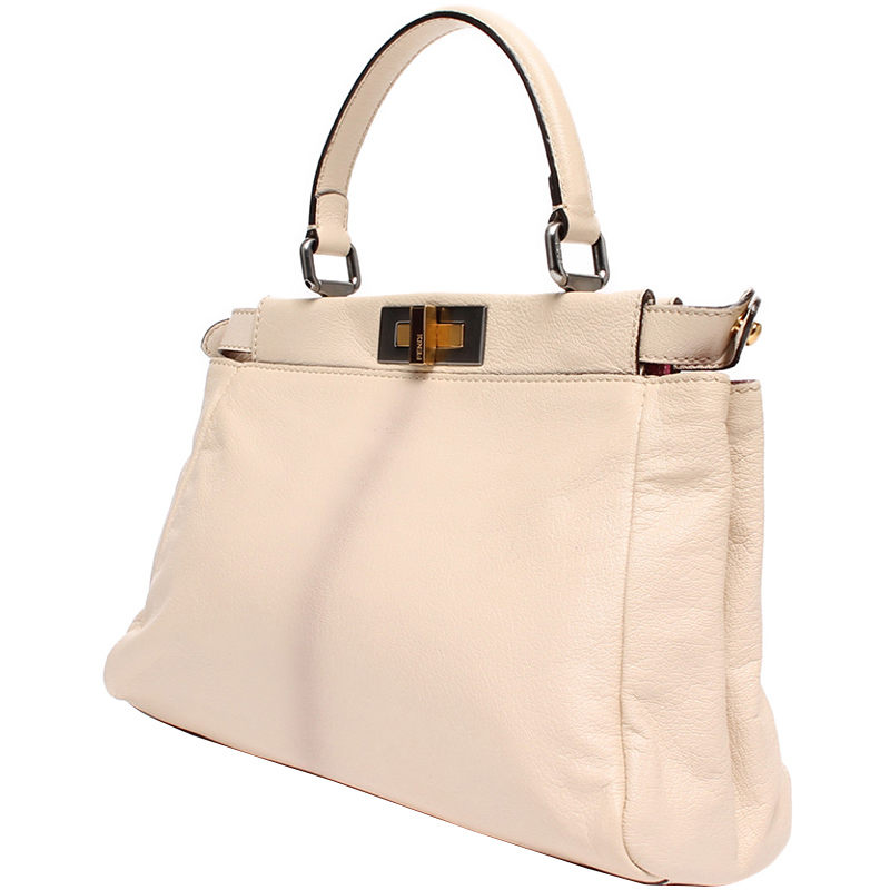 

Fendi Beige Patent Leather Peekaboo Bag