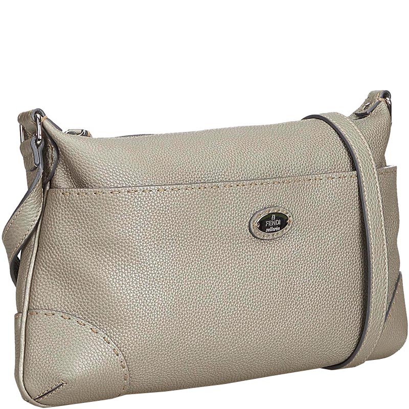 

Fendi Gray Selleria Leather Crossbody Bag, Grey