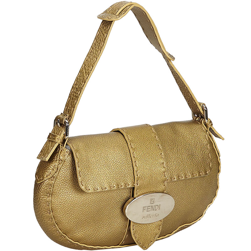 

Fendi Gold Leather Selleria Baguette