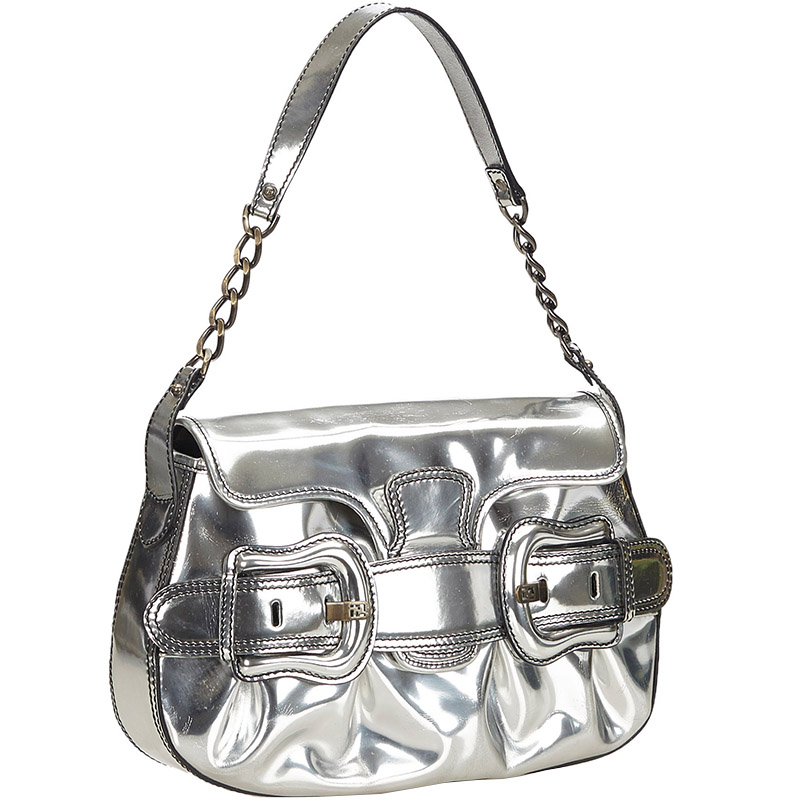 

Fendi Silver Patent Leather Baguette