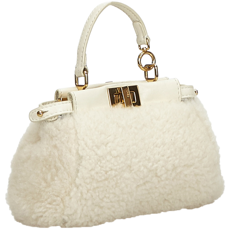 

Fendi White Shearling Micro Peekaboo Crossbody Bag