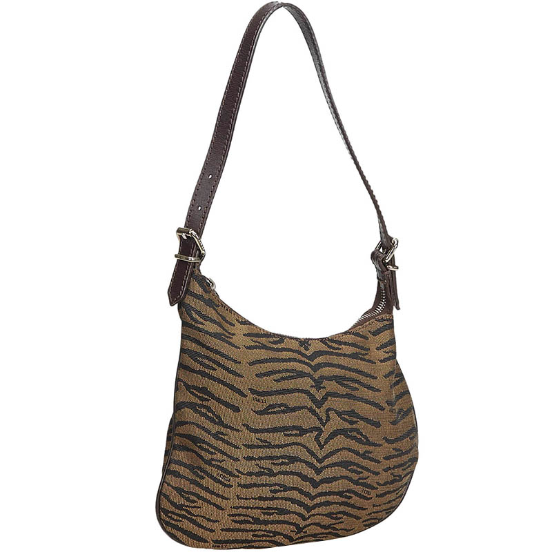 

Fendi Animal Printed Canvas Oyster Shoulder Bag, Black