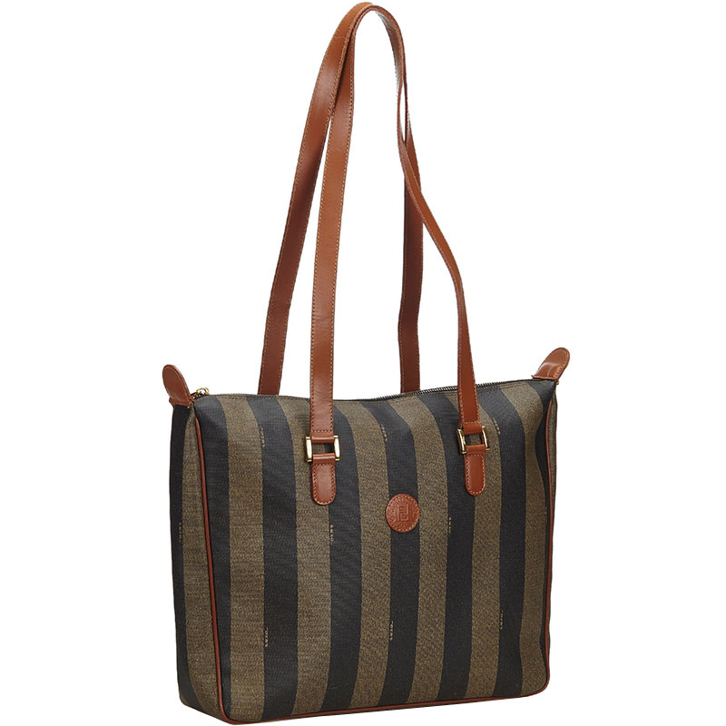 

Fendi Brown/Blue Pequin Canvas Tote Bag