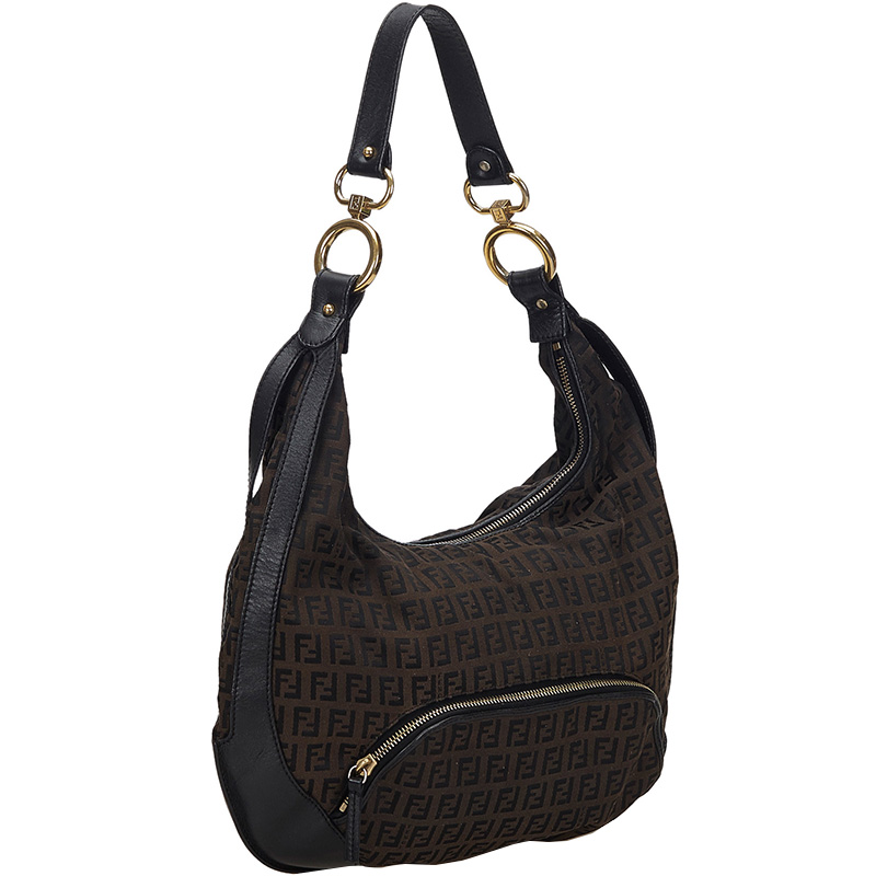 

Fendi Dark Brown Zucchino Canvas Chef Hobo Bag