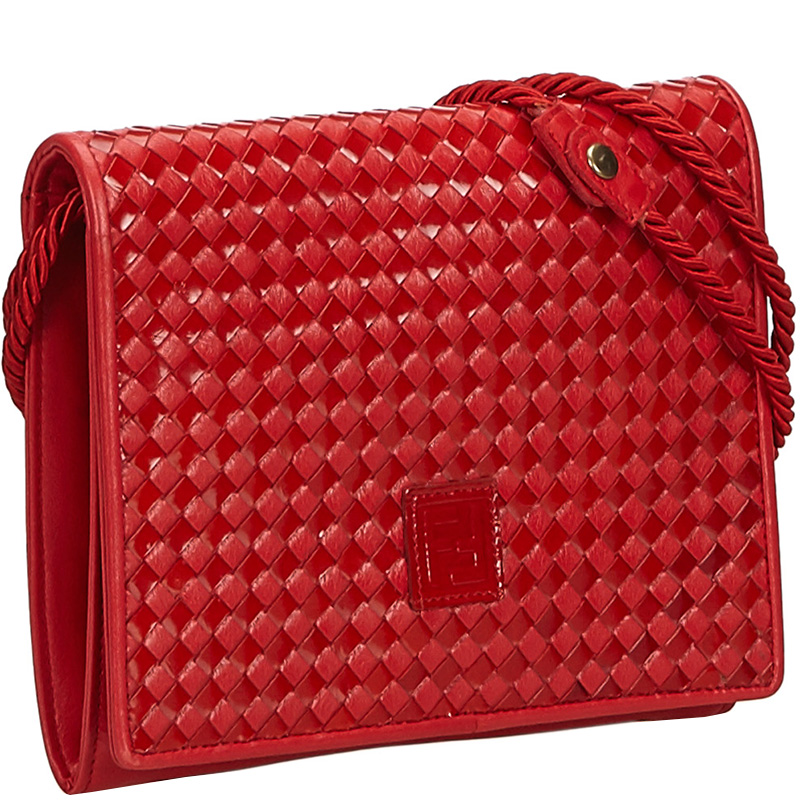 

Fendi Red Woven Leather Crossbody Bag