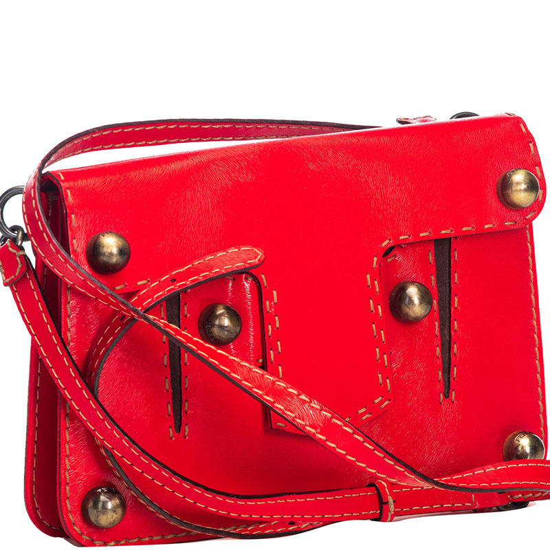 

Fendi Red Studded Leather Crossbody Bag