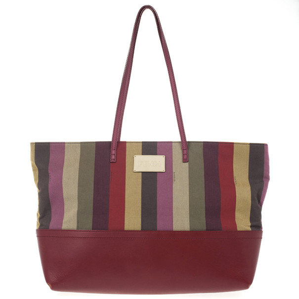 Pre Owned Fendi Striped Tote