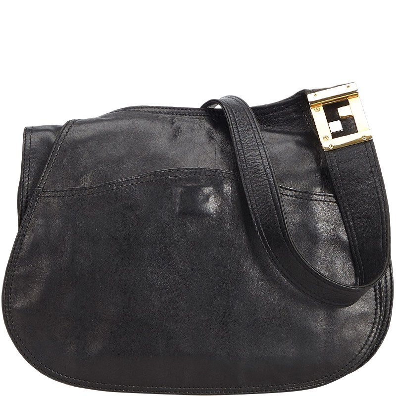 Pre Owned Fendi Black Leather Shoulder Bag