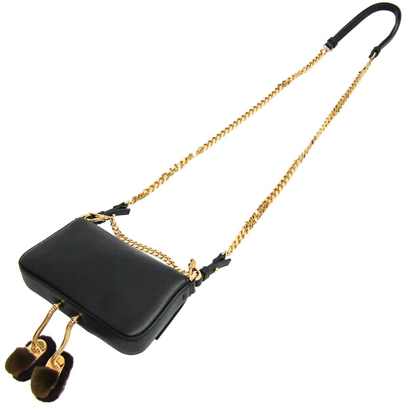 

Fendi Black Leather and Fur Trim Micro Baguette Shoulder Bag